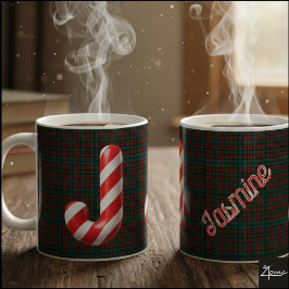 Glossy Candy Cane Striped Christmas Letter J Koffiemok