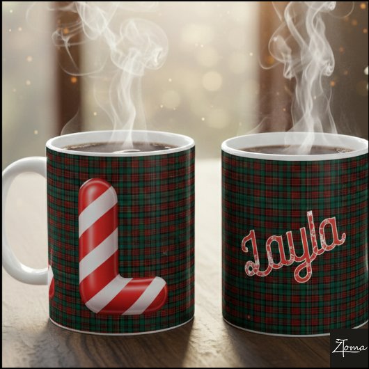 Glossy Candy Cane Striped Christmas Letter L Koffiemok