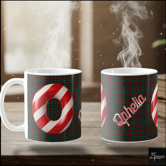 Glossy Candy Cane Striped Christmas Letter O Koffiemok