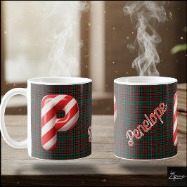 Glossy Candy Cane Striped Christmas Letter P Koffiemok