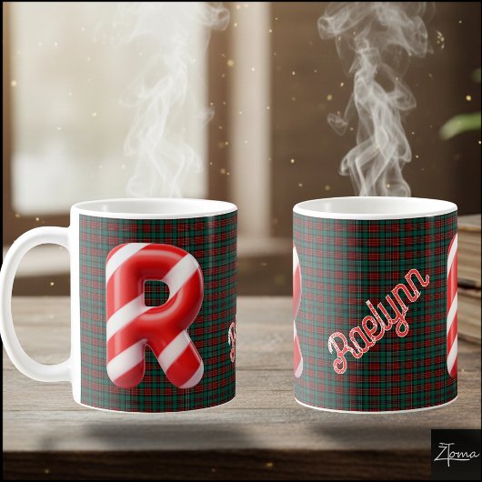 Glossy Candy Cane Striped Christmas Letter R Koffiemok