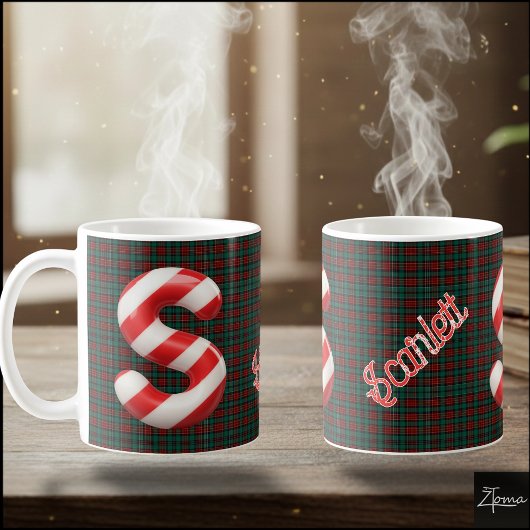 Glossy Candy Cane Striped Christmas Letter S Koffiemok