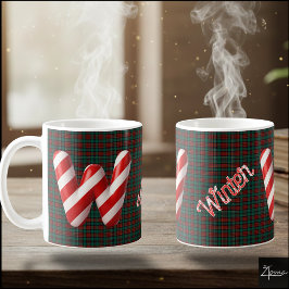 Glossy Candy Cane Striped Christmas Letter W Koffiemok