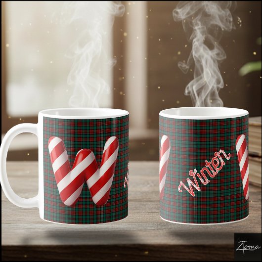 Glossy Candy Cane Striped Christmas Letter W Koffiemok