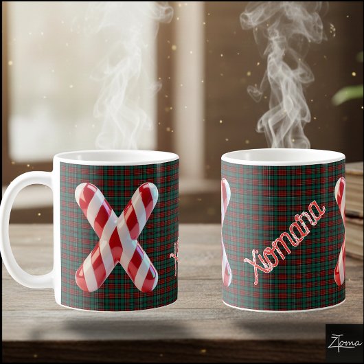 Glossy Candy Cane Striped Christmas Letter X Koffiemok
