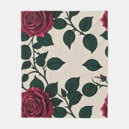 Glossy Crimson Roses With Dark Green Leaves Fleece Deken