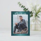 Glossy Dark Blue Green Afstuderen kondiging Briefkaart (Staand voorkant)