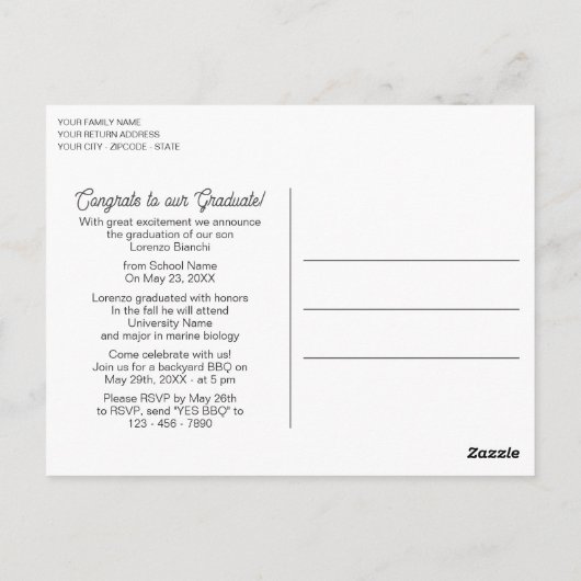 Glossy Dark Blue Green Afstuderen kondiging Briefkaart (Achterkant)