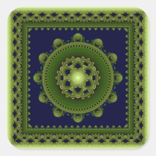 Glossy elegante fractal mandala square sticker (Voorkant)