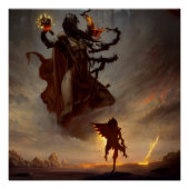 Glossy Fantasy Poster met Warrior & Dark Beast (Voorkant)