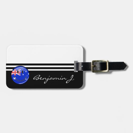 Glossy glimlachend Australische vlag Bagagelabel (Voorkant horizontaal)