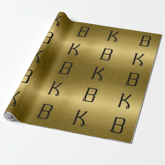 Glossy Gold Metal Texture Personalized Initialen Cadeaupapier (Uitgerold)