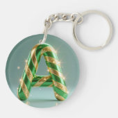 Glossy Green Gold Glitter Striped Letter A Sleutelhanger (Achterkant)