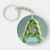 Glossy Green Gold Glitter Striped Letter A Sleutelhanger (Voorkant)