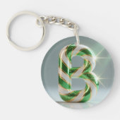 Glossy Green Gold Glitter Striped Letter B Sleutelhanger (Voorkant)