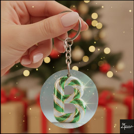 Glossy Green Gold Glitter Striped Letter B Sleutelhanger