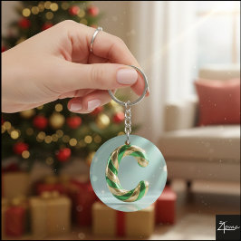 Glossy Green Gold Glitter Striped Letter C Sleutelhanger