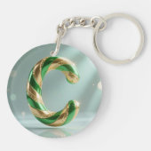Glossy Green Gold Glitter Striped Letter C Sleutelhanger (Achterkant)