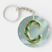 Glossy Green Gold Glitter Striped Letter C Sleutelhanger (Voorkant)