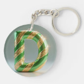 Glossy Green Gold Glitter Striped Letter D Sleutelhanger (Achterkant)