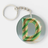 Glossy Green Gold Glitter Striped Letter D Sleutelhanger (Voorkant)