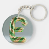 Glossy Green Gold Glitter Striped Letter E Sleutelhanger (Achterkant)