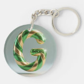 Glossy Green Gold Glitter Striped Letter G Sleutelhanger (Achterkant)