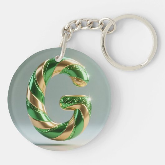 Glossy Green Gold Glitter Striped Letter G Sleutelhanger (Achterkant)