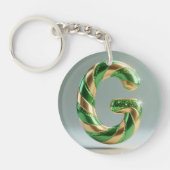 Glossy Green Gold Glitter Striped Letter G Sleutelhanger (Voorkant)
