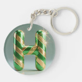 Glossy Green Gold Glitter Striped Letter H Sleutelhanger (Achterkant)