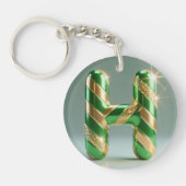 Glossy Green Gold Glitter Striped Letter H Sleutelhanger (Voorkant)