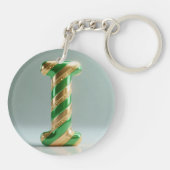 Glossy Green Gold Glitter Striped Letter I Sleutelhanger (Achterkant)