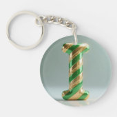 Glossy Green Gold Glitter Striped Letter I Sleutelhanger (Voorkant)