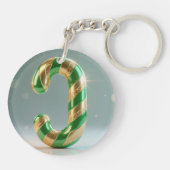 Glossy Green Gold Glitter Striped Letter J Sleutelhanger (Achterkant)