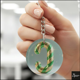 Glossy Green Gold Glitter Striped Letter J Sleutelhanger