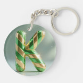 Glossy Green Gold Glitter Striped Letter K Sleutelhanger (Achterkant)