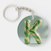 Glossy Green Gold Glitter Striped Letter K Sleutelhanger (Voorkant)