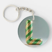 Glossy Green Gold Glitter Striped Letter L Sleutelhanger (Voorkant)
