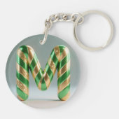 Glossy Green Gold Glitter Striped Letter M Sleutelhanger (Achterkant)