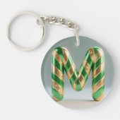 Glossy Green Gold Glitter Striped Letter M Sleutelhanger (Voorkant)