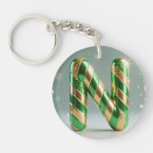 Glossy Green Gold Glitter Striped Letter N Sleutelhanger (Voorkant)