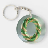 Glossy Green Gold Glitter Striped Letter O Sleutelhanger (Voorkant)