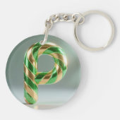 Glossy Green Gold Glitter Striped Letter P Sleutelhanger (Achterkant)