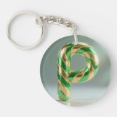 Glossy Green Gold Glitter Striped Letter P Sleutelhanger (Voorkant)
