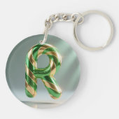 Glossy Green Gold Glitter Striped Letter R Sleutelhanger (Achterkant)