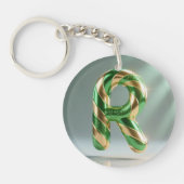 Glossy Green Gold Glitter Striped Letter R Sleutelhanger (Voorkant)