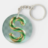 Glossy Green Gold Glitter Striped Letter S Sleutelhanger (Achterkant)