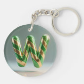 Glossy Green Gold Glitter Striped Letter W Sleutelhanger (Achterkant)