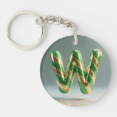 Glossy Green Gold Glitter Striped Letter W Sleutelhanger (Voorkant)