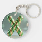 Glossy Green Gold Glitter Striped Letter X Sleutelhanger (Achterkant)